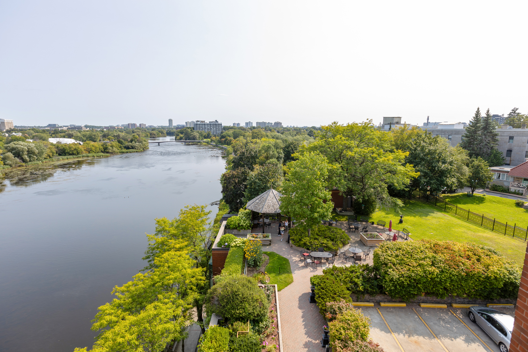 Exterior facade of the all-inclusive condo building Riverflow